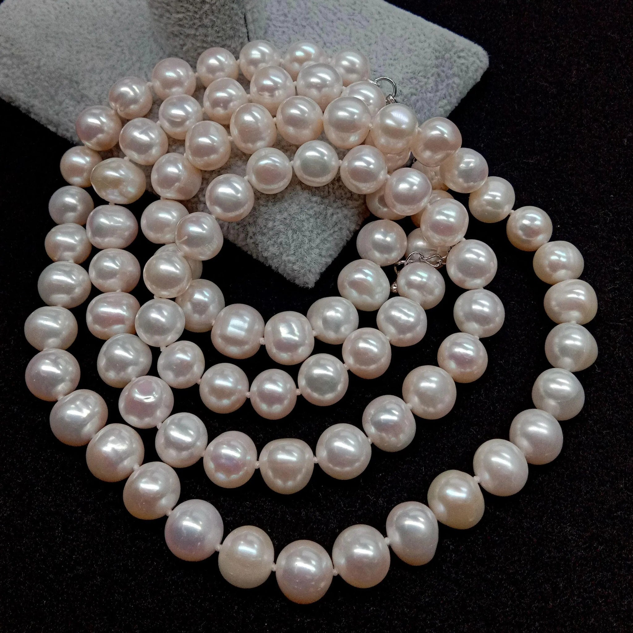 10-11mm Near Round.  White Freshwater Pearl Long Necklace.  Natural Flaws.